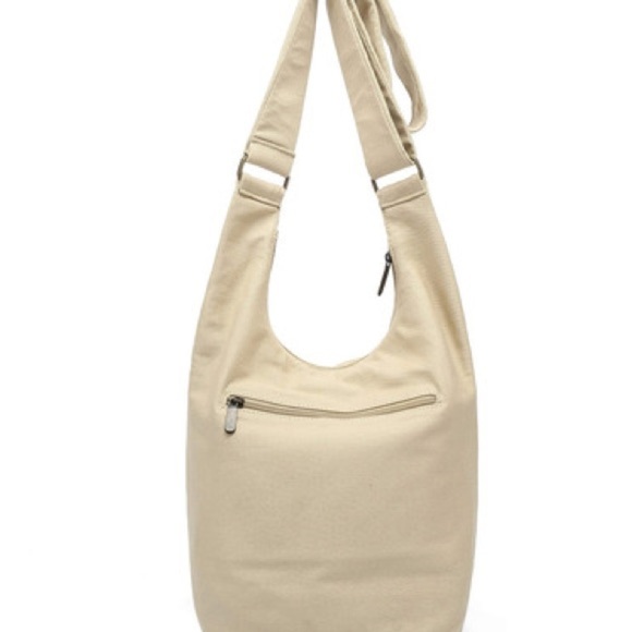 Beige Canvas Sling Bag with Leather Accent - Picture 2 of 3